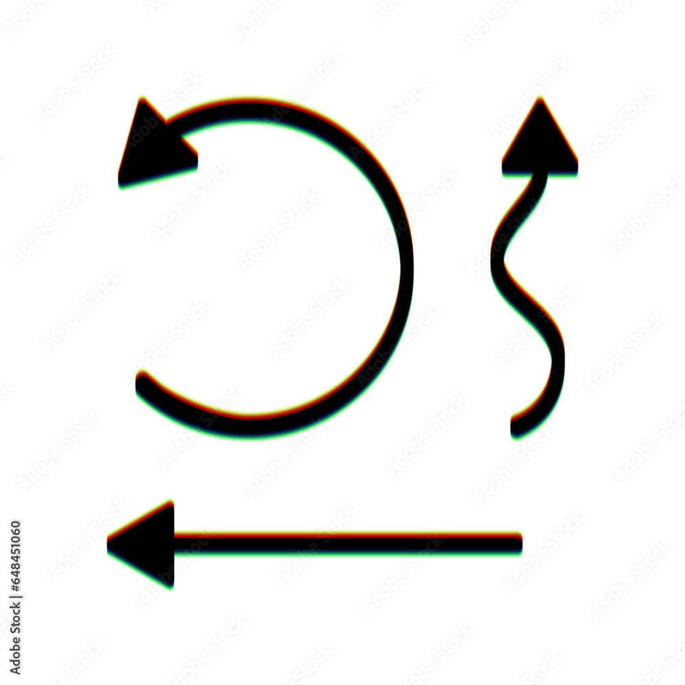 Aufkleber simple set to interface arrows. black icon with vertical effect of color edge aberration at white ba