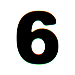 Number 6 sign design template element. Black Icon with vertical effect of color edge aberration at white background. Illustration.