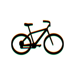 Bicycle, Bike sign. Black Icon with vertical effect of color edge aberration at white background. Illustration.
