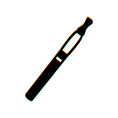 E-cigarette sign. Black Icon with vertical effect of color edge aberration at white background. Illustration.