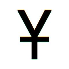 Obraz premium Chinese Yuan sign. Black Icon with vertical effect of color edge aberration at white background. Illustration.