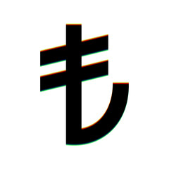 Fototapeta premium Turkiey Lira sign. Black Icon with vertical effect of color edge aberration at white background. Illustration.