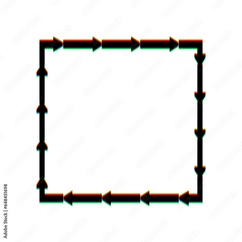 Poster arrow on a square shape. black icon with vertical effect of color edge aberration at white backgroun