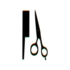 Barber shop sign. Black Icon with vertical effect of color edge aberration at white background. Illustration.