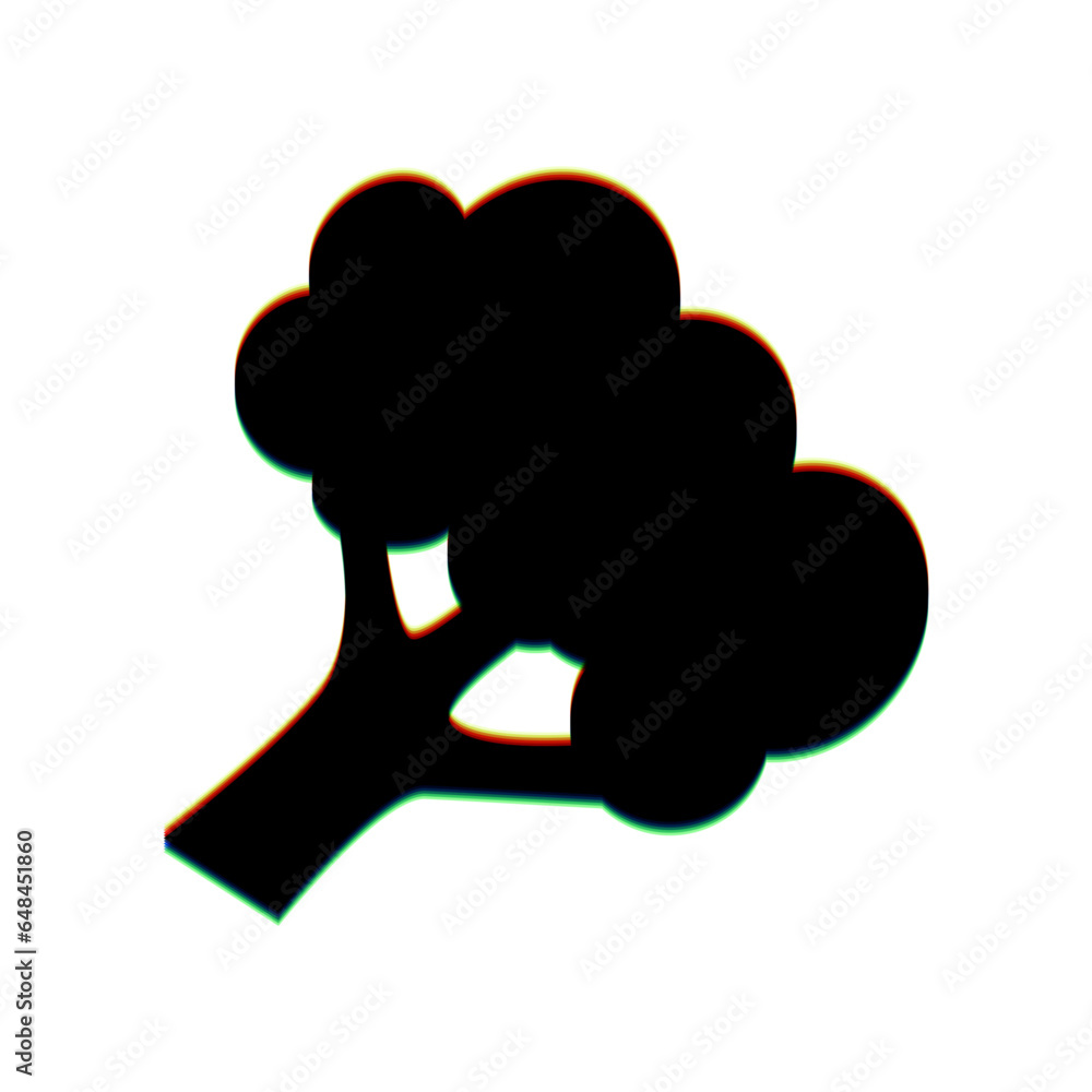 Aufkleber broccoli branch sign. black icon with vertical effect of color edge aberration at white background. 