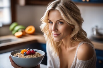 woman eating cereal with berries