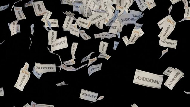 flying money paper banknote one hundred dollar isolated in the black background 3d rendering