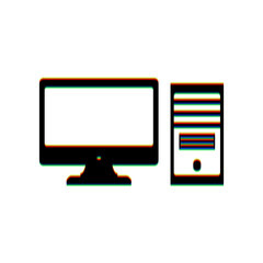 Computer sign illustration. Black Icon with vertical effect of color edge aberration at white background. Illustration.