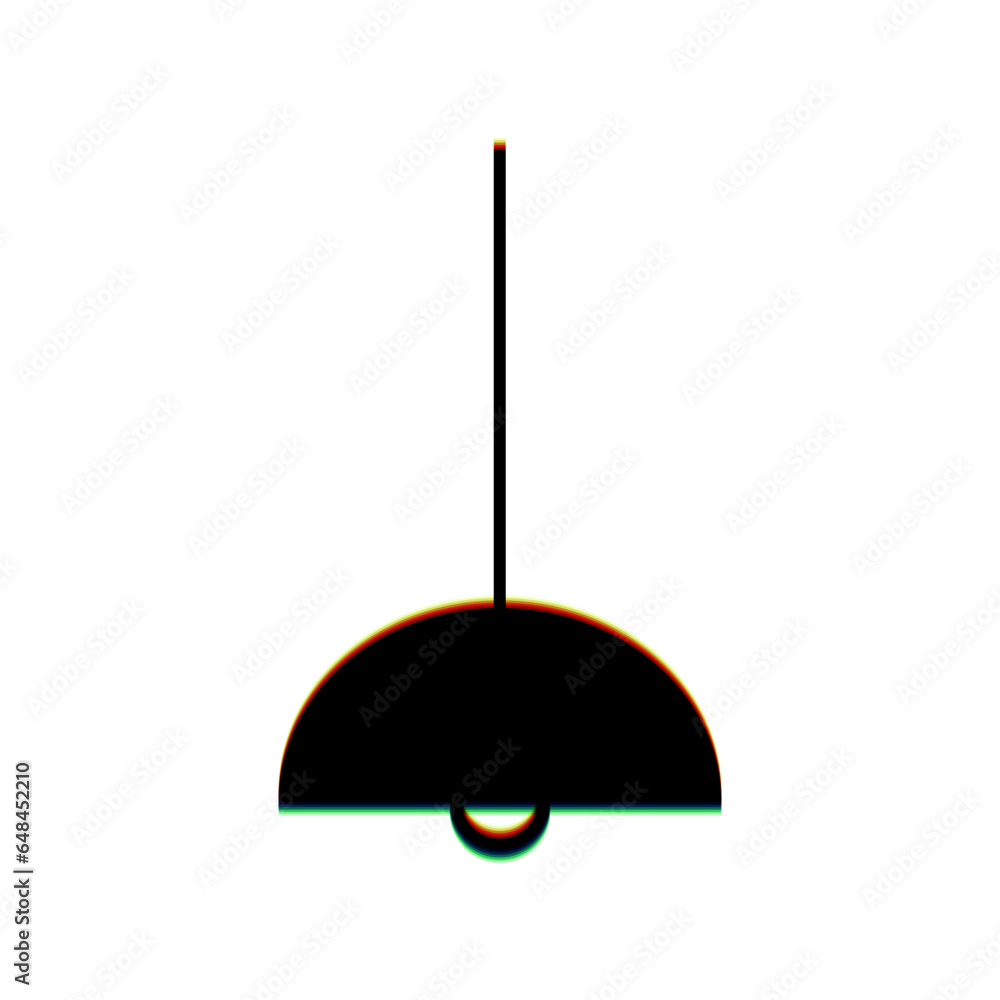 Poster ceiling lamp sign. black icon with vertical effect of color edge aberration at white background. ill