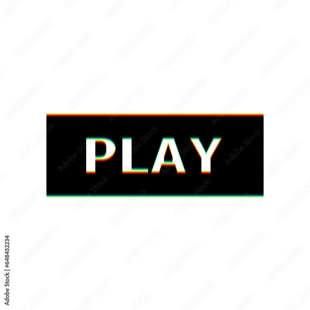 Aufkleber play button sign. black icon with vertical effect of color edge aberration at white background. illu