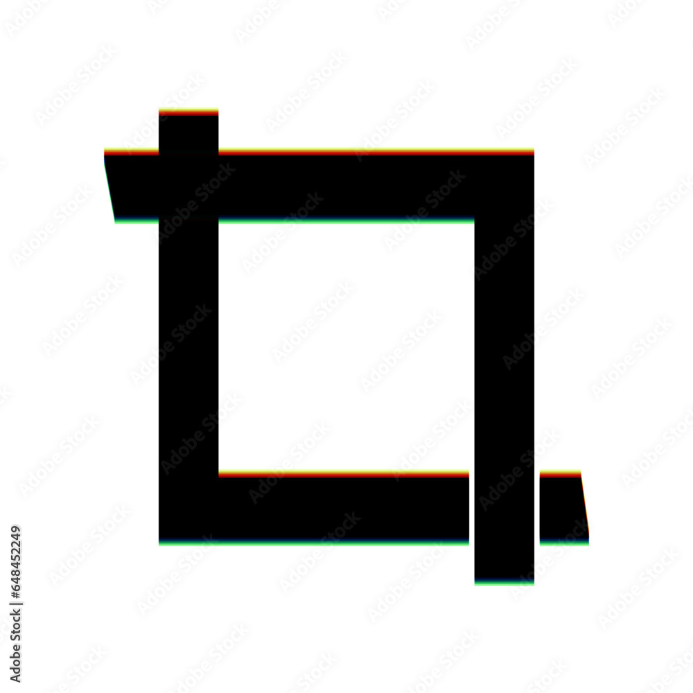 Poster cropping with corners. image editor sign. black icon with vertical effect of color edge aberration a