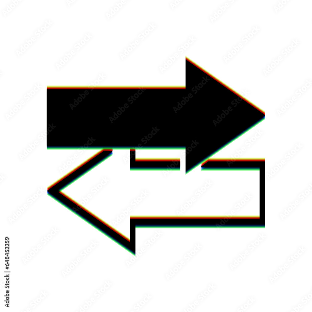 Poster arrows left right icon. exchange sign. black icon with vertical effect of color edge aberration at w