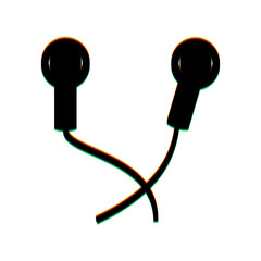 Earphones sign. Black Icon with vertical effect of color edge aberration at white background. Illustration.
