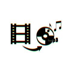 Video to audio converter sign. Black Icon with vertical effect of color edge aberration at white background. Illustration.