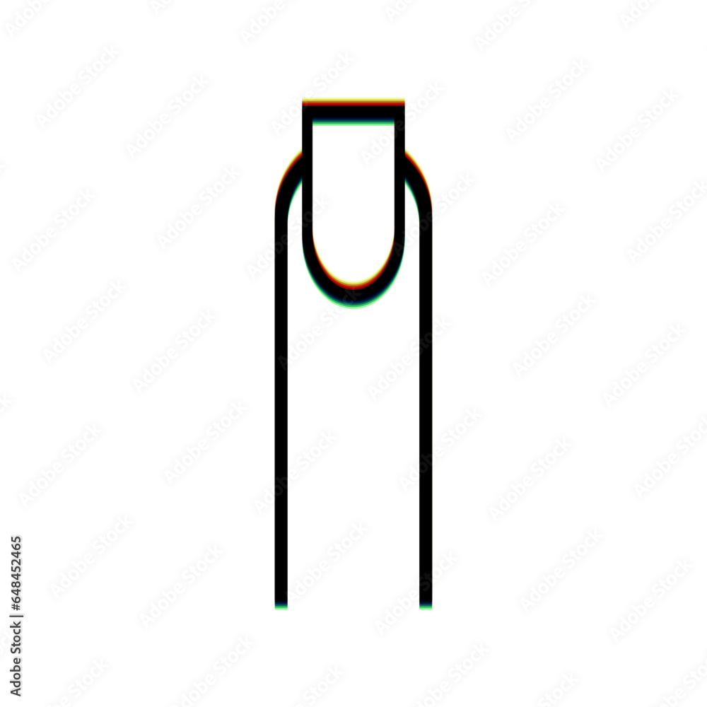 Poster Hand with extended pointing finger sign. Black Icon with vertical effect of color edge aberration at white background. Illustration.
