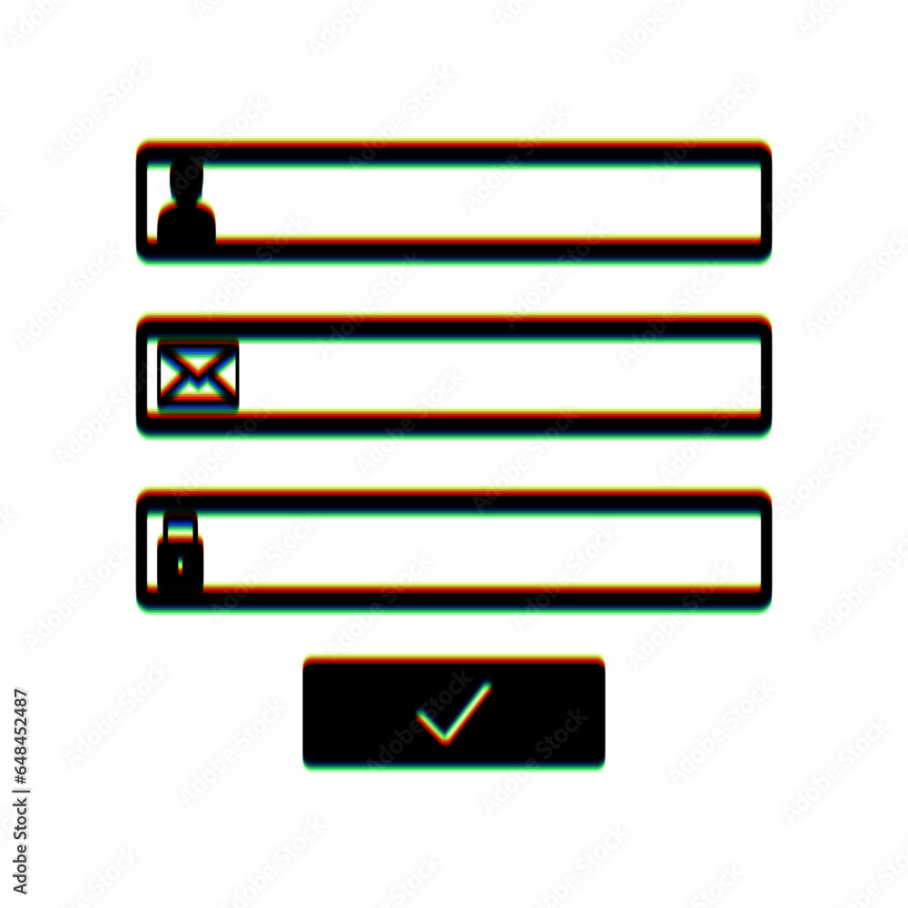 Aufkleber web browser window with login page sign. black icon with vertical effect of color edge aberration at