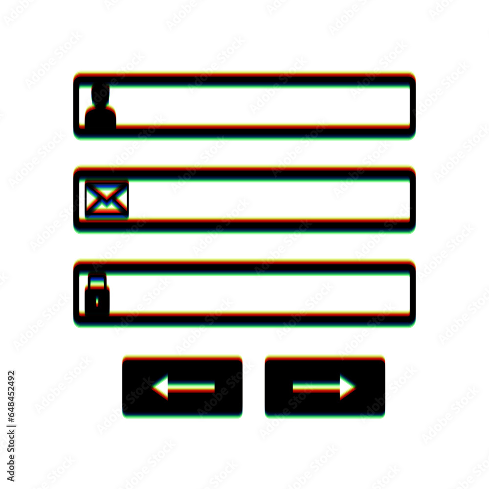 Aufkleber web browser window with login page sign. black icon with vertical effect of color edge aberration at