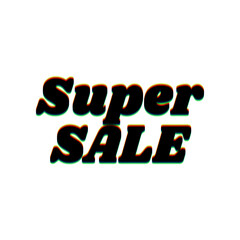 Super Sale inscription. Black Icon with vertical effect of color edge aberration at white background. Illustration.