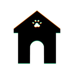 Home pet care sign. Black Icon with vertical effect of color edge aberration at white background. Illustration.