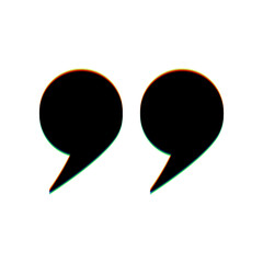 Quote sign. Black Icon with vertical effect of color edge aberration at white background. Illustration.