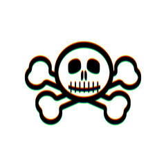 Crossbones sign. Black Icon with vertical effect of color edge aberration at white background. Illustration.