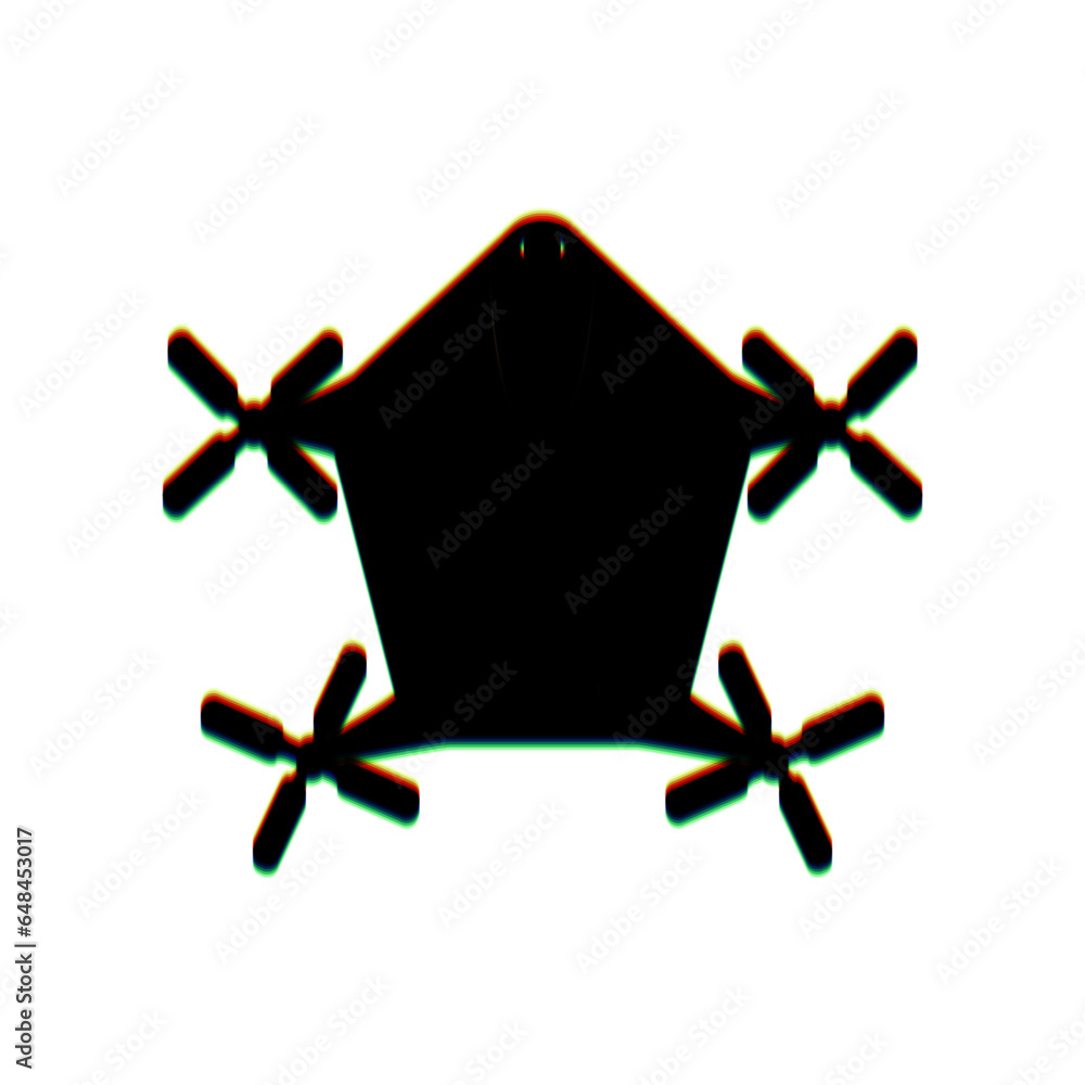 Aufkleber drone quadrocopter sign. black icon with vertical effect of color edge aberration at white backgroun