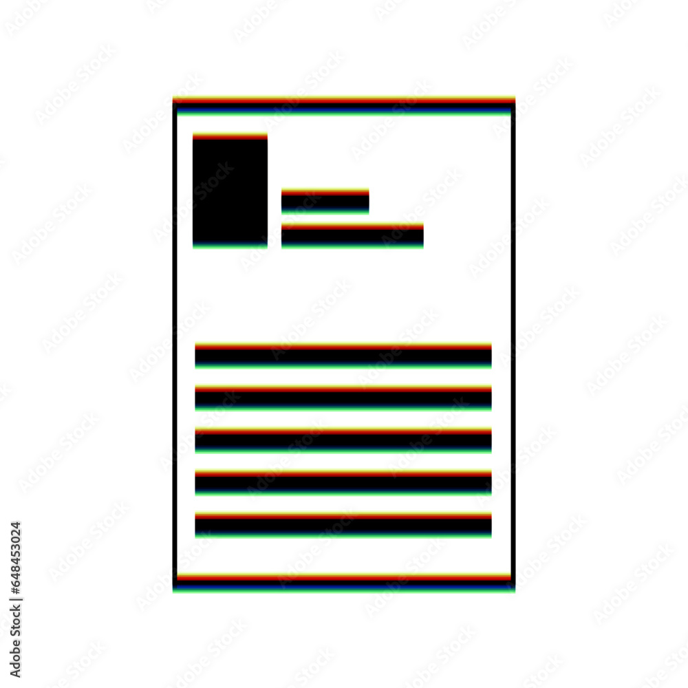 Aufkleber application sign. black icon with vertical effect of color edge aberration at white background. illu