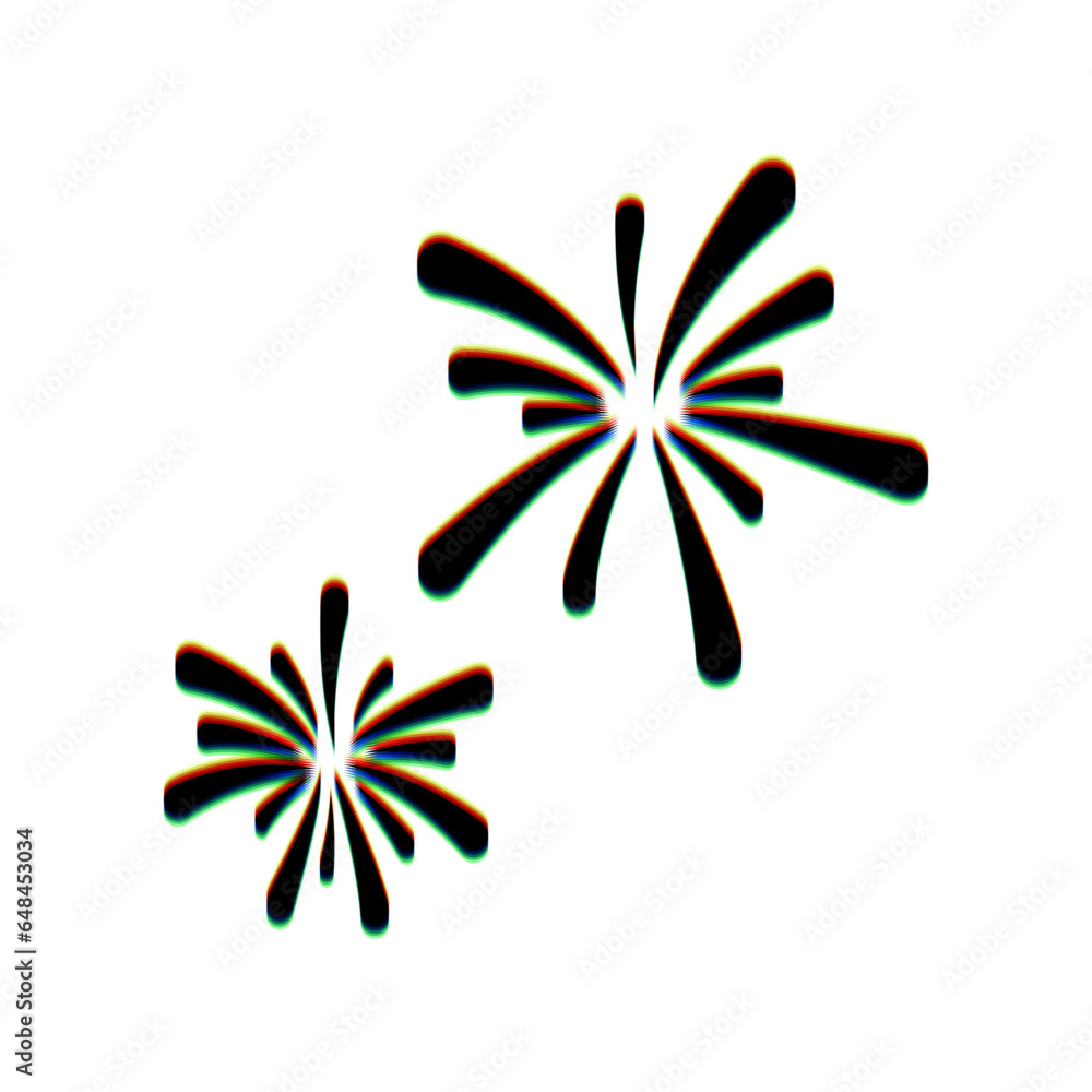 Aufkleber firework sign. black icon with vertical effect of color edge aberration at white background. illustr