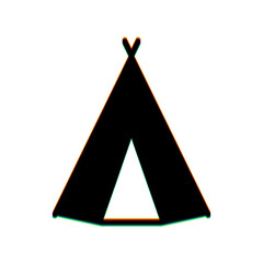 Wigwam sign. Black Icon with vertical effect of color edge aberration at white background. Illustration. © asmati