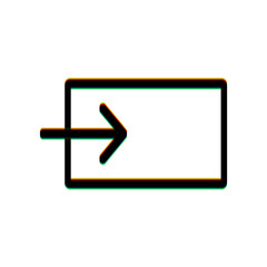 Input sign. Black Icon with vertical effect of color edge aberration at white background. Illustration.