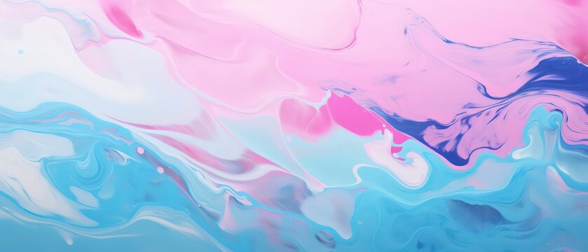 Abstract Colorful Mixed Paint In Pastels. Oils Fluid Flow Background. Water Ocean Wave Background. Blue And Pink Liquid Water Wave Horizontal Banner, 4k Wallpaper