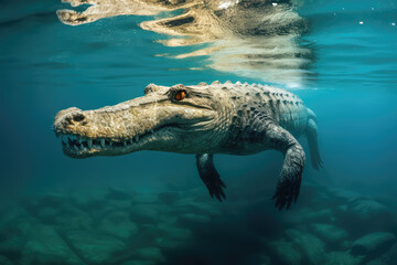 crocodile on a shore of a lake