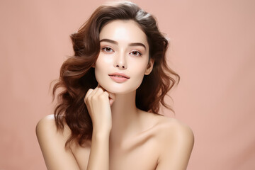 Naklejka premium Young model beauty woman makeup cosmetic advertisement style