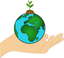 Hands holding the earth with the young plant are growing ,World earth day concept.Save the world.