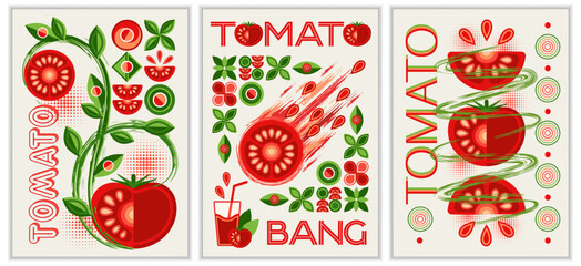 Set of poster with tomato, abstract shapes