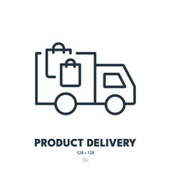 Product Delivery Icon. Shipping, Order, Truck. Editable Stroke. Simple Vector Icon