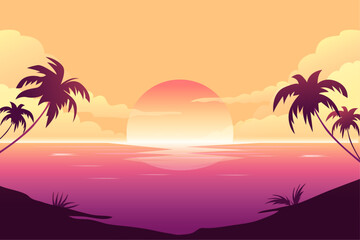 Fototapeta na wymiar Gradient tropical sunset beach landscape background