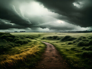 Field footpath realistic storm cinematic duotone colors. - 648460252