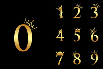 set of elegant initial number with crown logo vector, Creative Lettering Logo Vector Illustration.