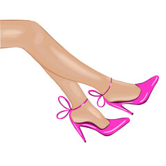 Girl in pink shoes. Fashion illustration. Vector design.