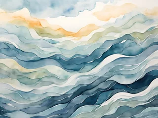 Foto op Plexiglas an abstract watercolor texture inspired by the movement of waves, using soft, flowing lines and cool, aquatic tones to convey a sense of serenity. © Sumi