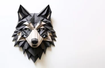 Zelfklevend Fotobehang Paper wolf origami in white background © Shiina shiro111