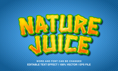 Nature juice editable text effect template, 3d bold cartoon orange glossy typeface, premium vector