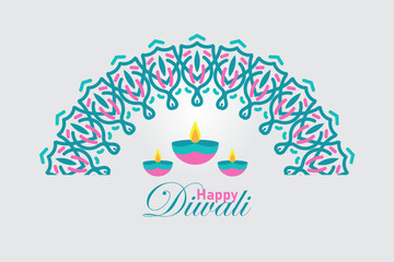 Indian festival Happy Diwali mandala ornament, holiday Background, Diwali celebration greeting card, vector illustration design.