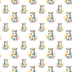 cute Unicorn seamless pattern on transparent background, watercolor png, generated ai