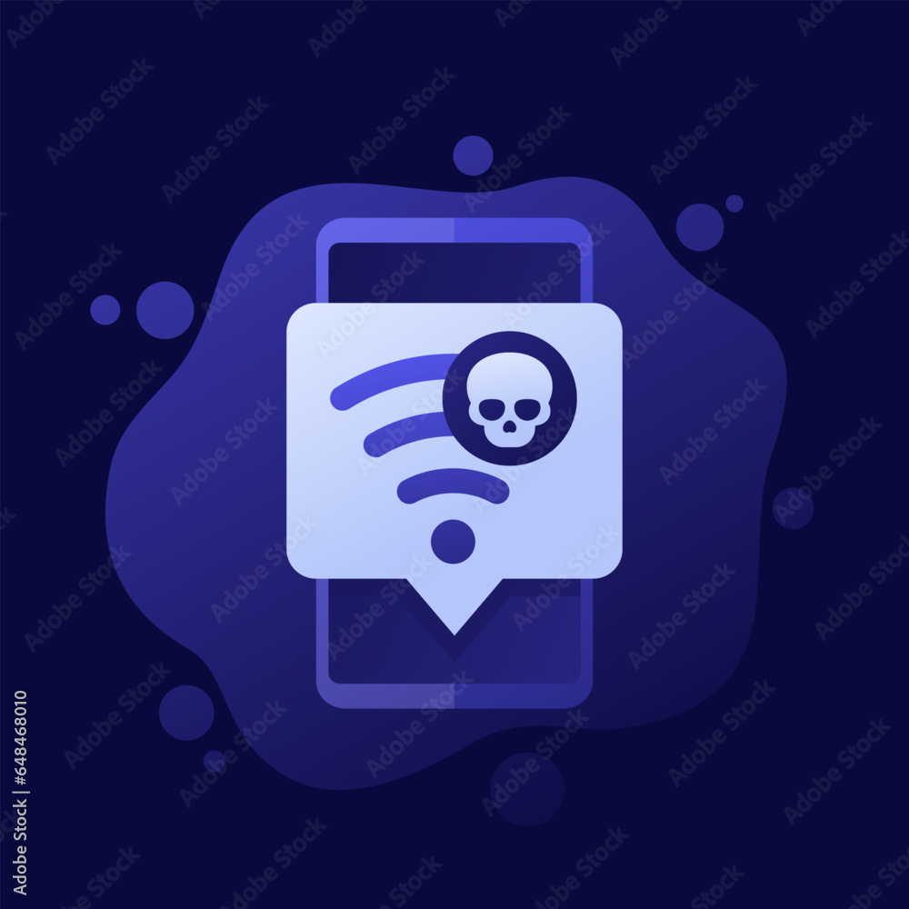 Poster unsafe wi-fi connection icon with a smart phone, vector design