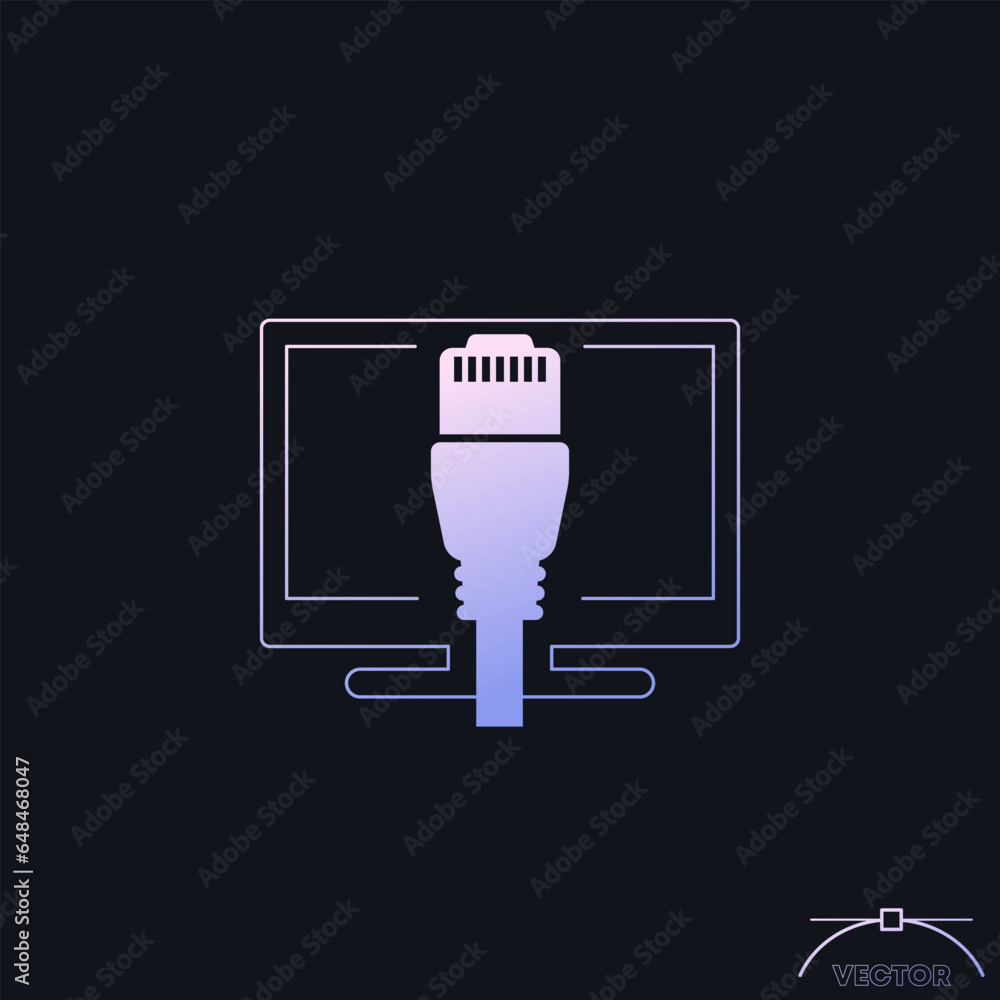 Poster ethernet cable and computer icon with gradient