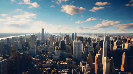 From a drone's vantage point, visualize New York City's sprawling cityscape