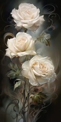 Three white roses in a vase, a delicate and timeless floral arrangement