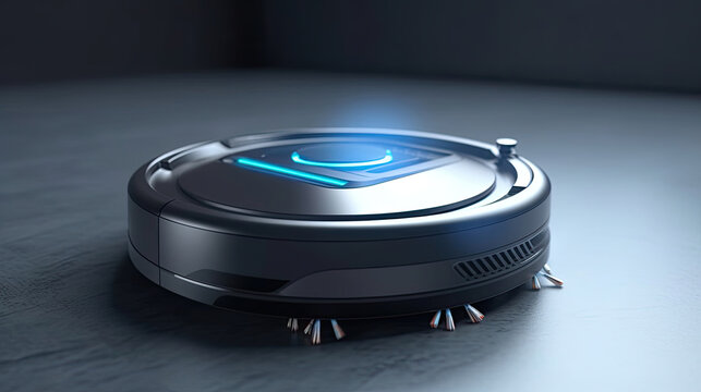 a smart robot vacuum cleaner isolated on a white background. Generative Ai